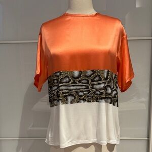 Roberto Cavalli silk Coral and White snake Patterned Tee